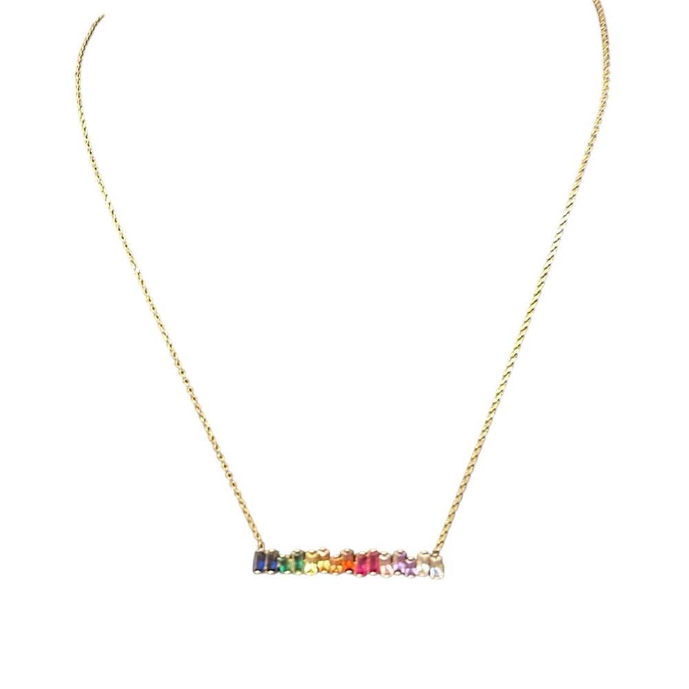 Lucky Star Jewels Rainbow Baguette Crystal Bar Necklace Gold Tone Dainty Y2K - Picture 7 of 7